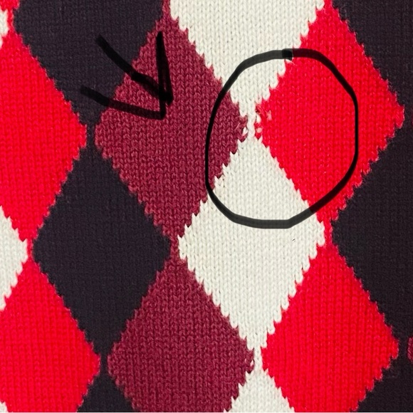 Argyle Checkered Preppy Size L Sweater Liz Claiborne Long Sleeved Red 100% Cotto - Picture 3 of 9